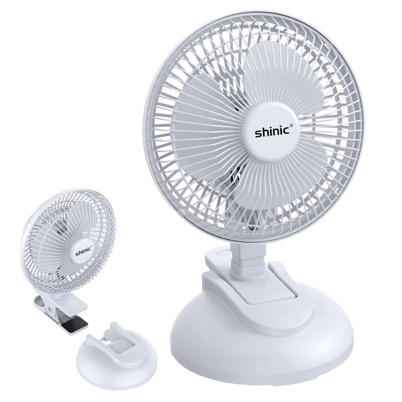 Shinic 6'' Clip on Desk Fan with Clamp, Adjustable Tilt, Quiet Small Fan with Clip for Home Office Car Stroller Workshops, White