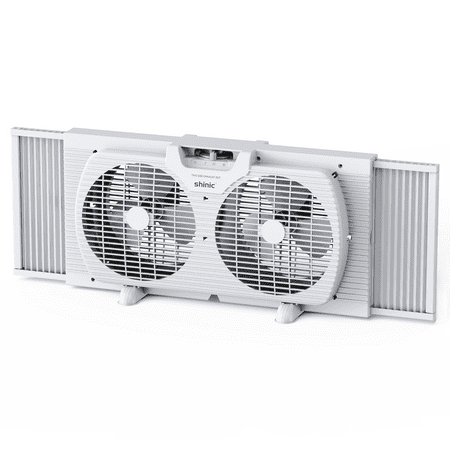 Shinic 9" 3-Speed Twin Window Fan with Removable Bug Screen,Fully Assembled,(22“ to 33-1/2"), White
