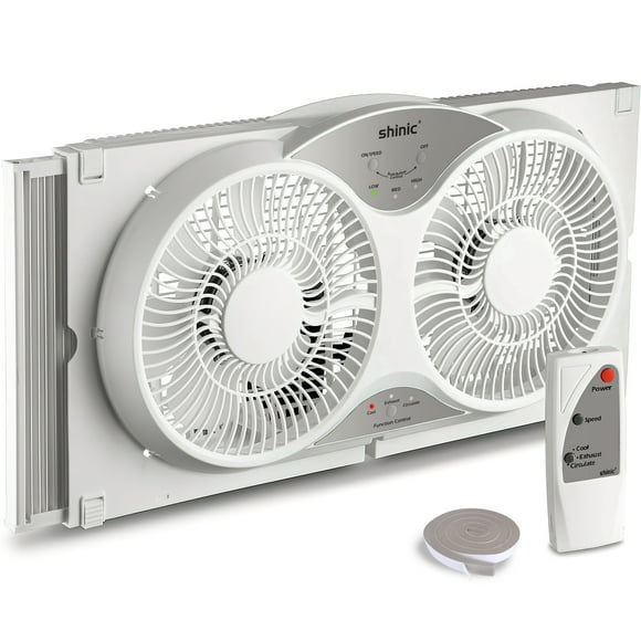 Shinic 9" Twin Window Fan with Remote,Reversible Airflow,Removable Cover,3 Speeds, 3 Modes, Expandable Panels (from 24" to 37"),ETL Certified, White