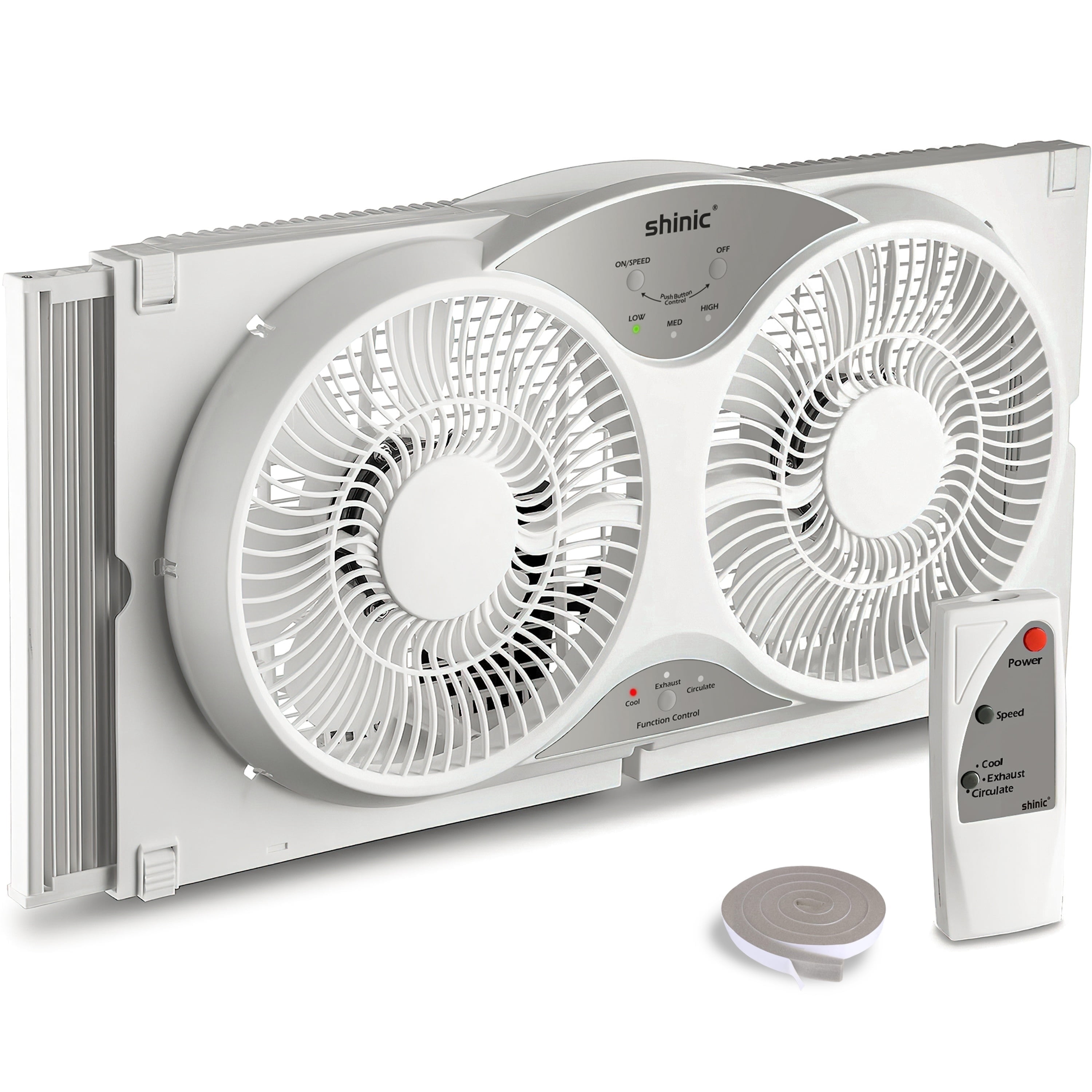 Shinic 9" Twin Window Fan with Remote,Reversible Airflow,Removable Cover,3 Speeds, 3 Modes, Expandable Panels (from 24" to 37"),ETL Certified, White