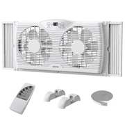 Shinic 9" Twin Window Fan with Thermostat, Reversible Airflow, 3 Speeds, Expandable Width 23.5"-37", ETL Listed