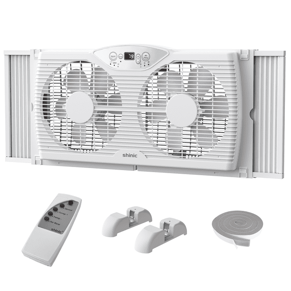 Window Fans Reversible Shinic, Twin Window Fan, 9 Inches, Reversible Airflow with Thermostat ...