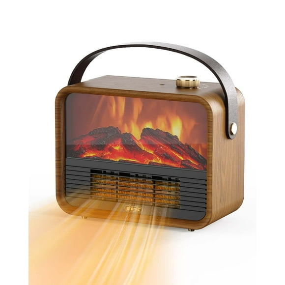 Shinic Portable Mini Fireplace Heaters for Indoor Use, 1500W Fireplace Space Heater, for Home Office Festival Gift(Walnut)