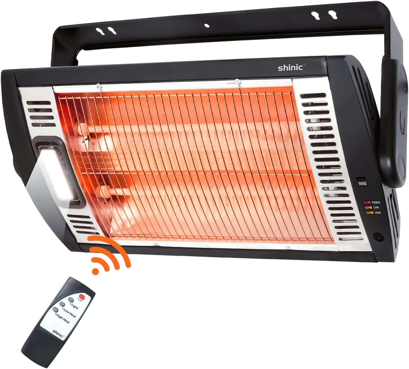 Shinic Electric Garage Heater with Remote, 1500W/750W Ceiling Mounted Radiant Quartz Heater with Work Light, 90 Rotation, 5 Mode Settings, Ideal for Garage, Shop, Patio Large Room