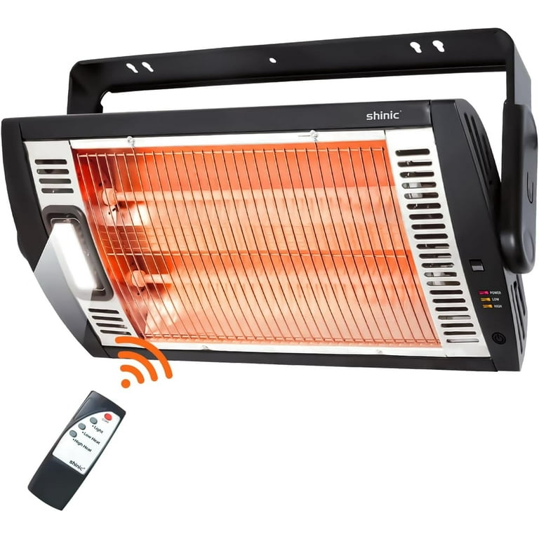 Shinic Electric Garage Heater with Remote, 1500W/750W Ceiling Mounted  Radiant Quartz Heater with Work Light, 90° Rotation, Mode Settings, Ideal  for