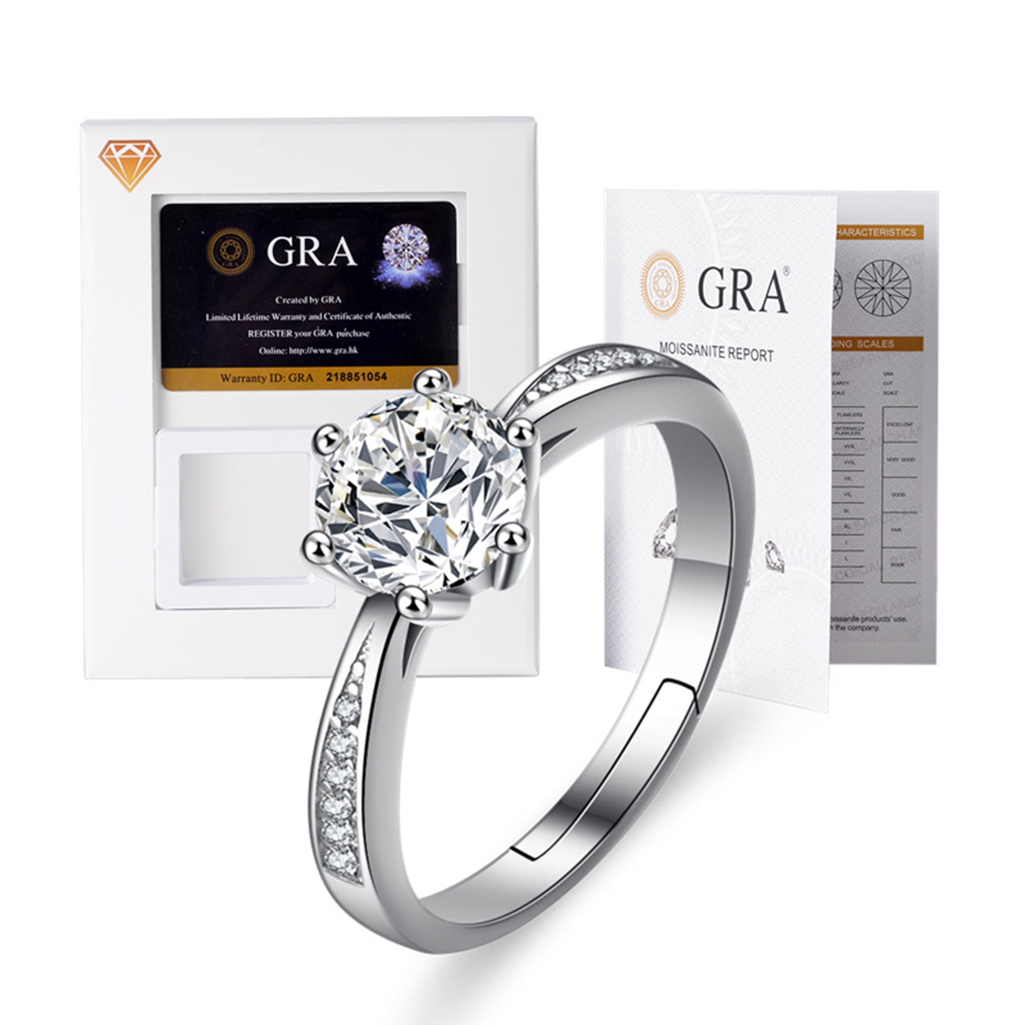 Shining 1.0 CT Moissanite Diamond for Women Engagement Ring D Color VVS1 Jewelry 18k White Gold Over Silver Rings with Adjustable Open