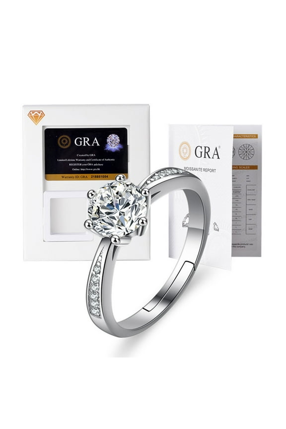 Shining 1.0 CT Moissanite Diamond for Women Engagement Ring D Color VVS1 Jewelry 18k White Gold Over Silver Rings with Adjustable Open