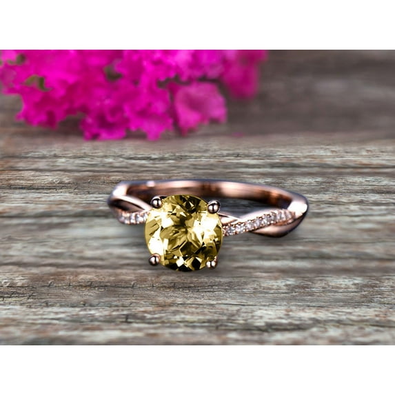 Shining 1.5 Carat 6mm Round Champagne Diamond Moissanite Engagement Ring Solid 10k Rose Gold Wedding Ring twisted Infinity style Gemstone Promise Ring for Life Partner Anniversary Gift