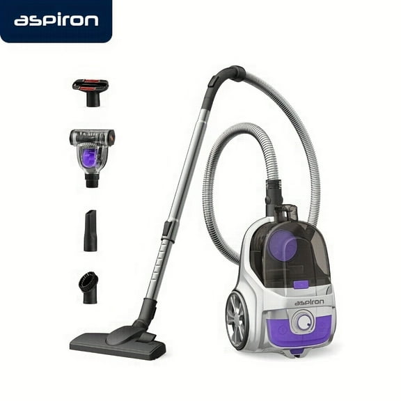 Shining 1200W Bagless Canister Vacuum Cleaner, Lightweight with HEPA Filter, 3.7QT Capacity, Automatic Cord Rewind, 5 Attachments, Ideal for Pet Hair, Hard Floors, and Carpets AS-CA006