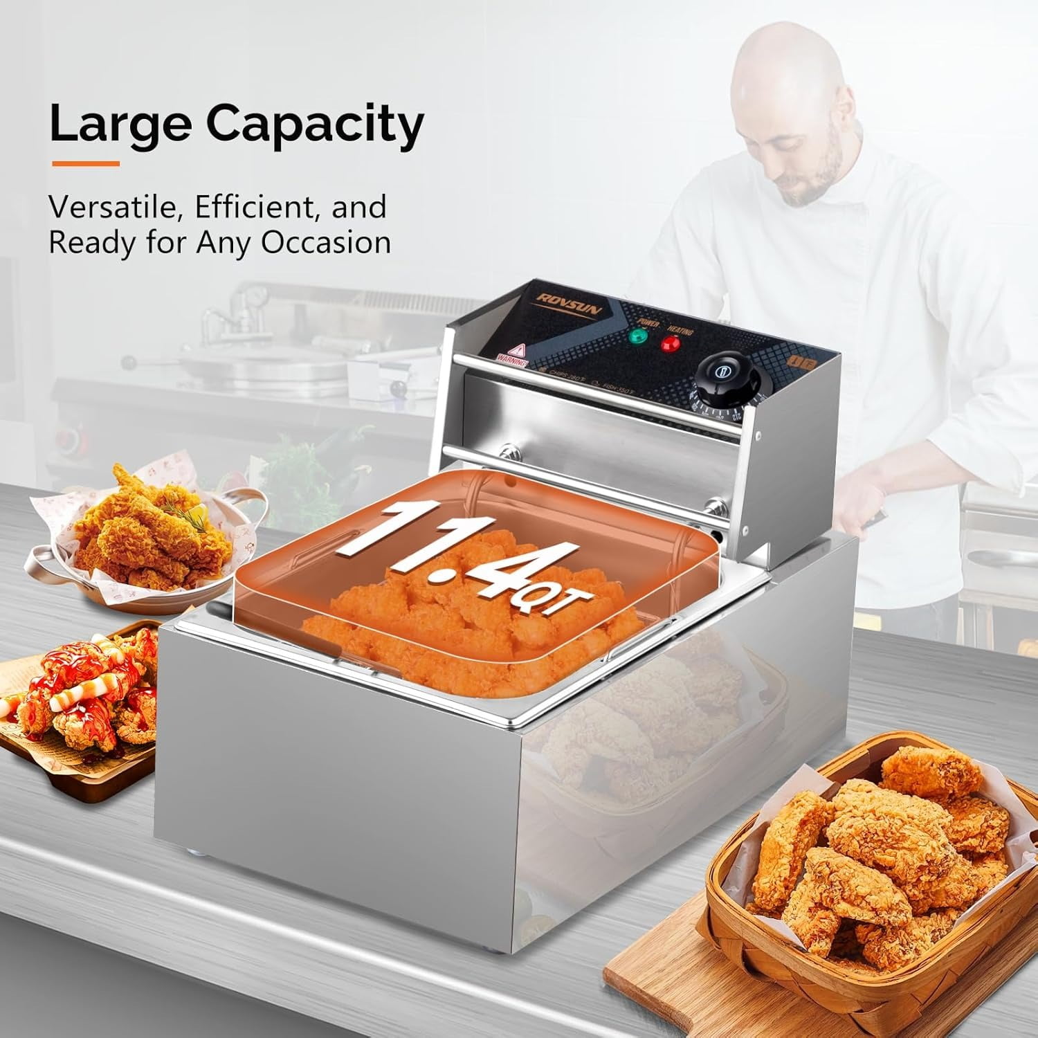 Shining 2500W Commercial Deep Fryer - 11.4QT Stainless Steel Electric ...