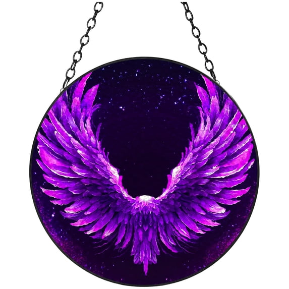Shining Angel Wing Stained Glass Suncatcher Colored Handmade Window Hangings Glass Suncatcher Crafts Kits for Indoor Garden Christmas Decor and Memorial 16x16cm(2)
