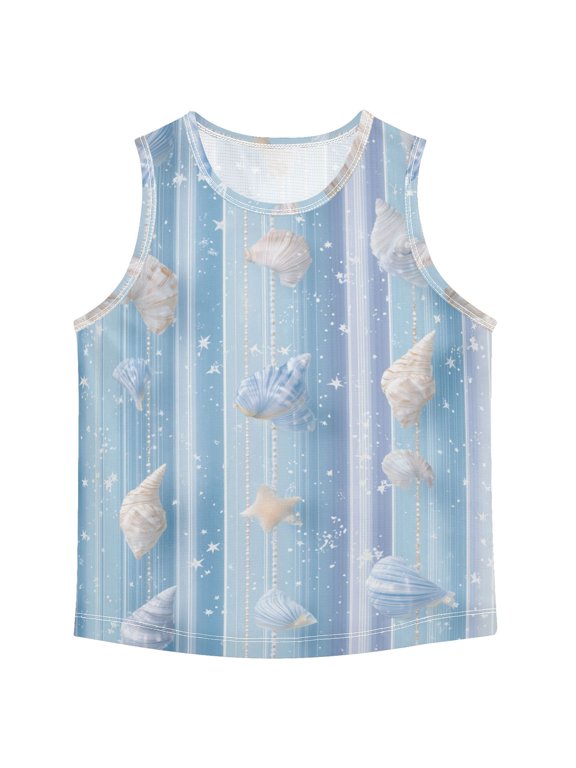 Shining Blue Stripes with Shells Stars Vest Undershirt Tank Top Sleeveless Quick Dry 3T