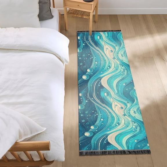 Shining Blue Wave Runner Area Rug 2x6 Soft Non-Slip Washable Bedside Carpet for Hallway Bedroom Living Room Home Decor