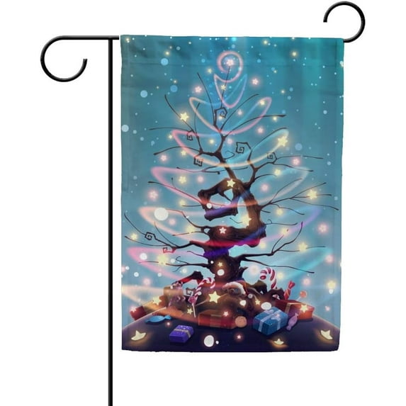 Shining Christmas Tree New Year Holiday Double Sided Garden Flag 12x18 inch Decorative Flag for Outdoor Yard Lawn