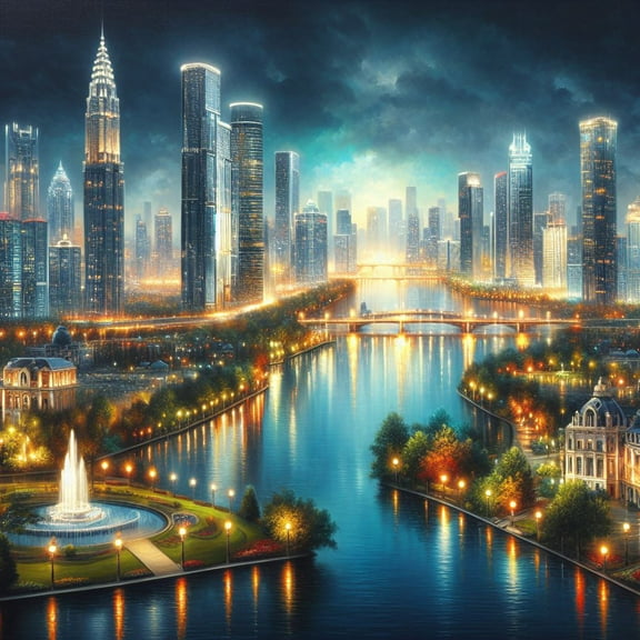 Shining City Digital Painting - 12" x 18" Art Print Wall Decor