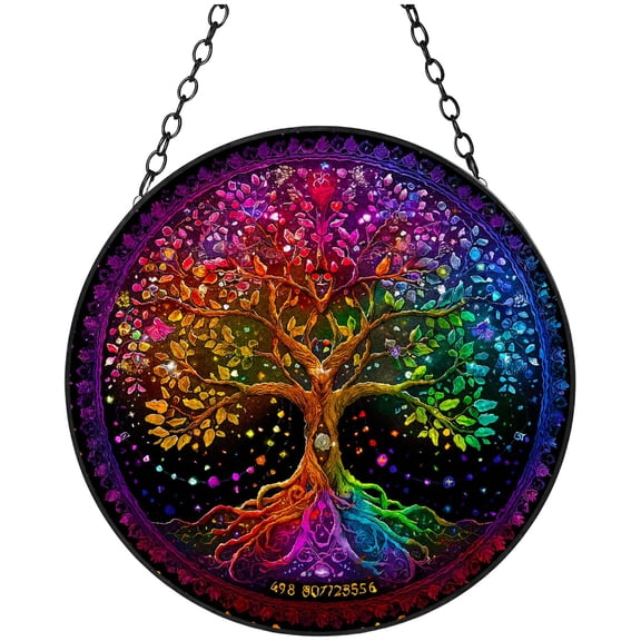 Shining Colorful Tree in Darkness Stained Glass Suncatcher Handmade Window Hanging Colored Glass Suncatcher Crafts Kits for Indoor Garden Decor Memorial Gift 16x16cm(1)