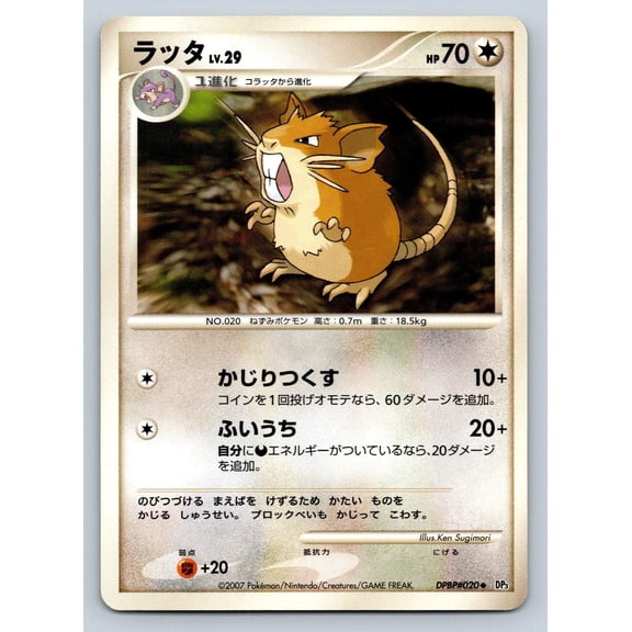 Japanese 2007 Nintendo Pokmon Shining Darkness Raticate DPBP#020 Uncommon Unlimited Trading Card