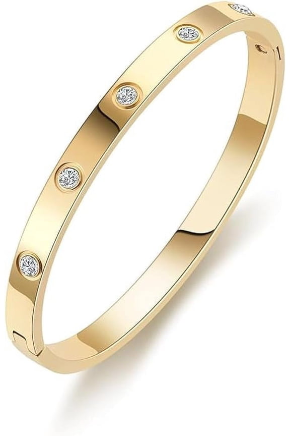 Fashion 18K Gold Plated Stainless Steel Openable Crystal Bracelet | Cuff Bangle | Friendship Couple Wedding Gifts for Mother Sister Wife Girlfriend