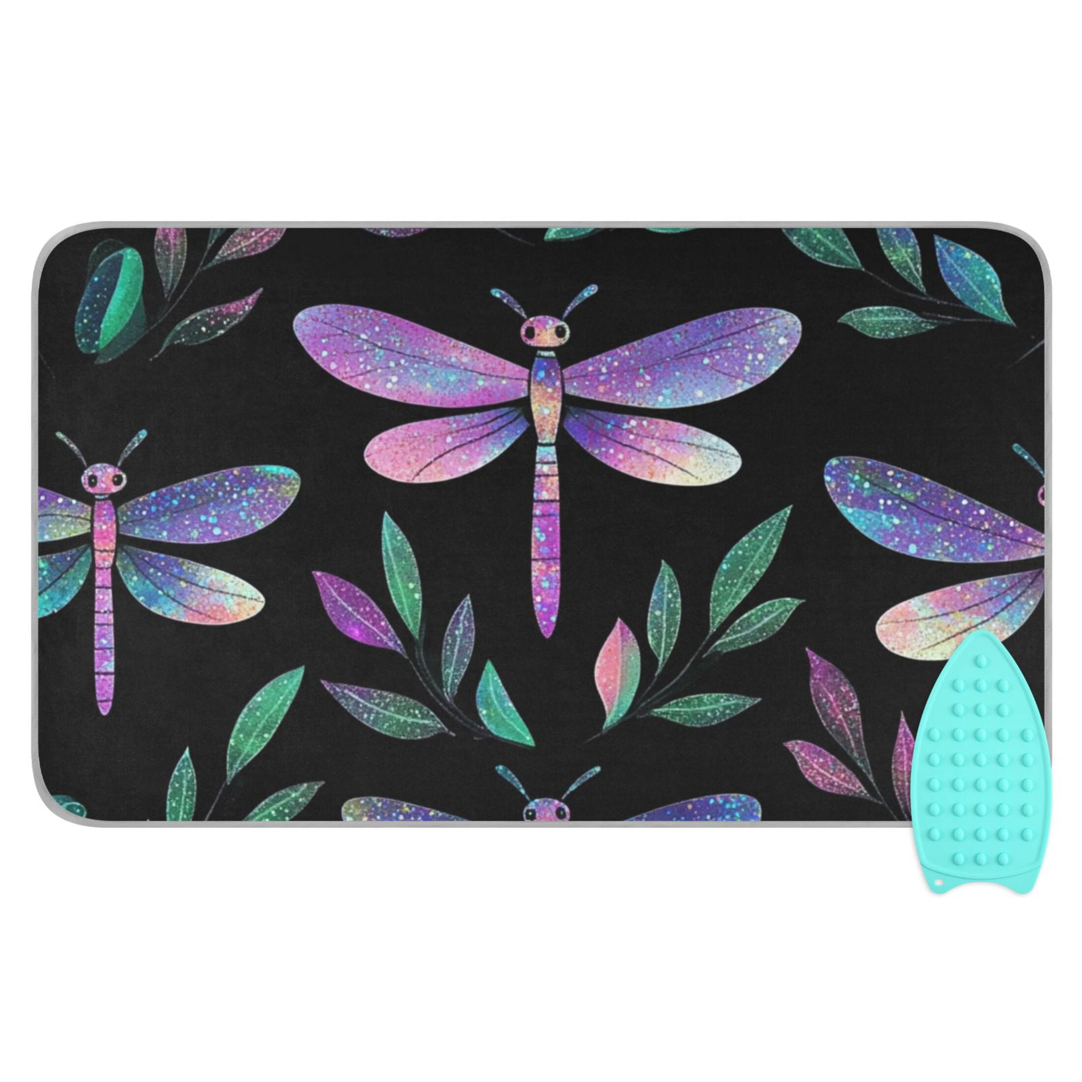 Shining Dragonflies Leaves Ironing Mat Blanket Portable Travel Ironing Pad Heat Resistant Pad 47.2" x 27.6”