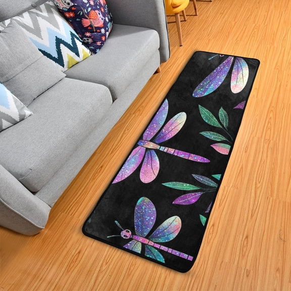 Shining Dragonflies Leaves Long Floor Mat Runner Rug Area Mat Noise Reduction Water Absorbent Non-Slip 72" x 24"
