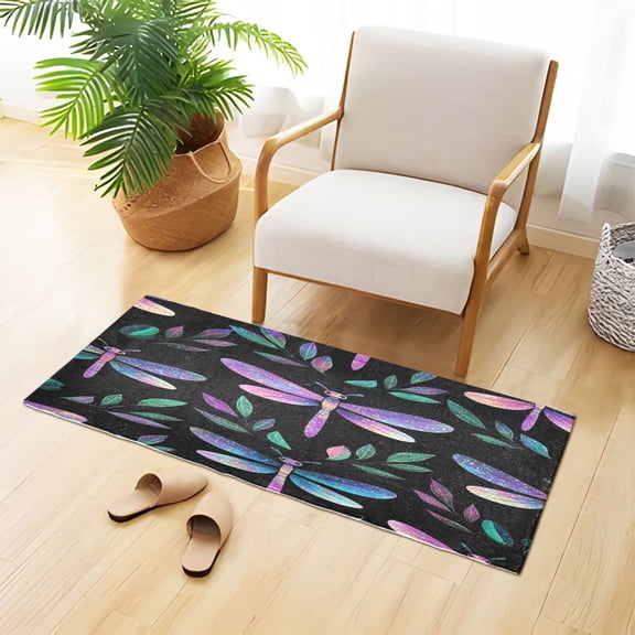 Shining Dragonflies Leaves Plush Carpet Non Slip Runner Rug Absorbent Bath Mat 39" x 20"