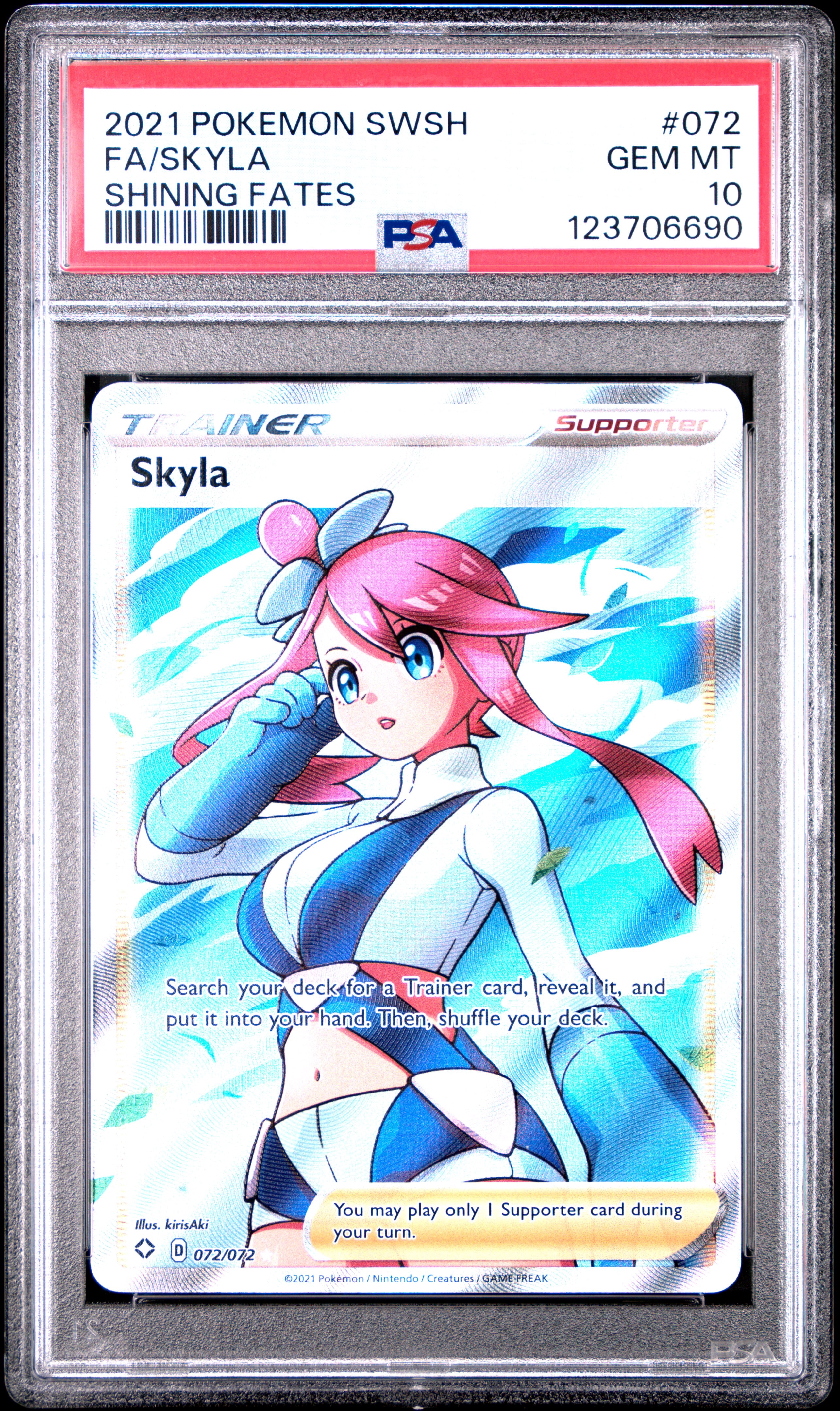 skyla pokemon card price shining fates 072/072 Full Art Trainer Ultra Rare Holo Near Mint Celebrate the incredible history of the TCG hobby by adding this Skyla CC01PK0 2021 Pokemon Shining Fates Full Art #72 PSA Authenticated 9 Card to your vault Skyla (Ruler of the Skies