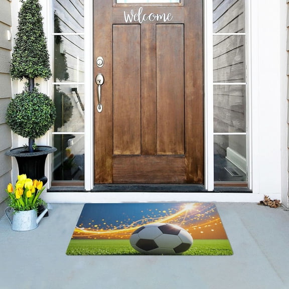 Shining Football on Grass Doormats Welcome Mats Gate Pads Entryway Outdoor 32" x 20"