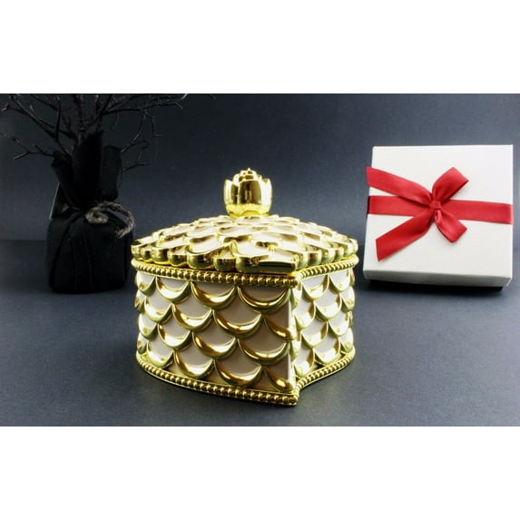 Shining Gold Heart Shaped Jewelry Box Dresser Organizer Storage for Mother's Day KT00047