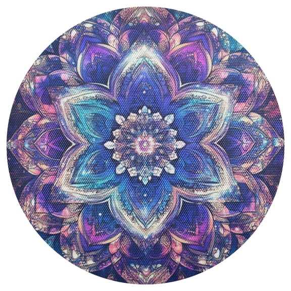 Shining Mandala Flowers PVC Round Grid Placemat Table Mat 1 Pc 15.4" x 15.4"
