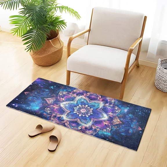 Shining Mandala Flowers Plush Carpet Non Slip Runner Rug Absorbent Bath Mat 39" x 20"