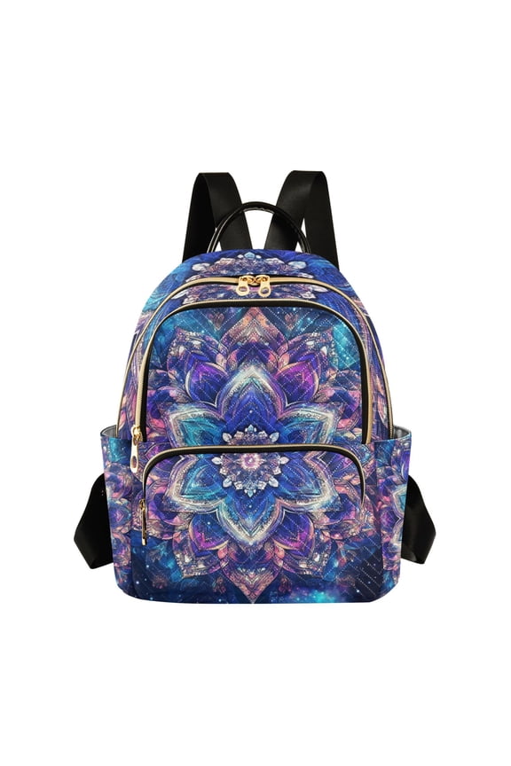 Shining Mandala Flowers Quilted Backpack Fashion Daypack Commuter Bag for Women 8.5 L