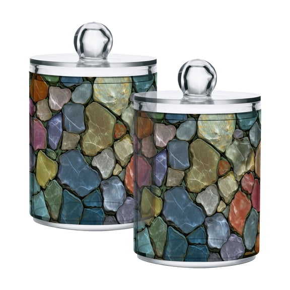 Shining Mosaic Stone Translucent Plastic Cans Storage Canisters with Lid Set of 2