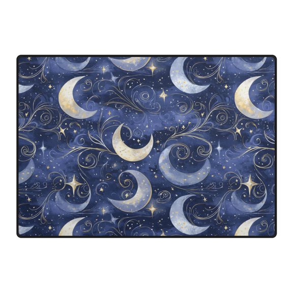 Shining Night Moon Pattern Area Rug 80x58 Inch Non Slip Absorbent Soft for Living Room Dining
