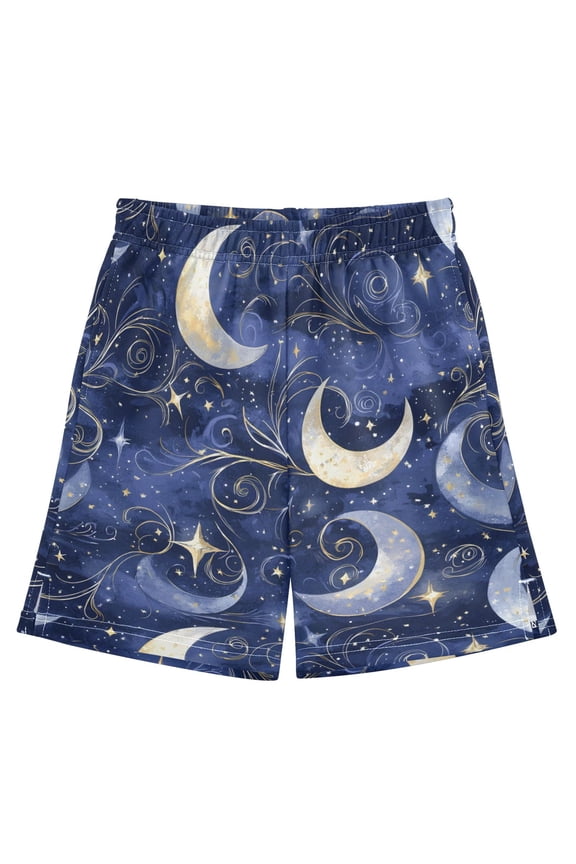 Shining Night Moon Pattern Athletic Shorts Breathable with Comfort Fit Drawstring Casual Sweatshorts Large