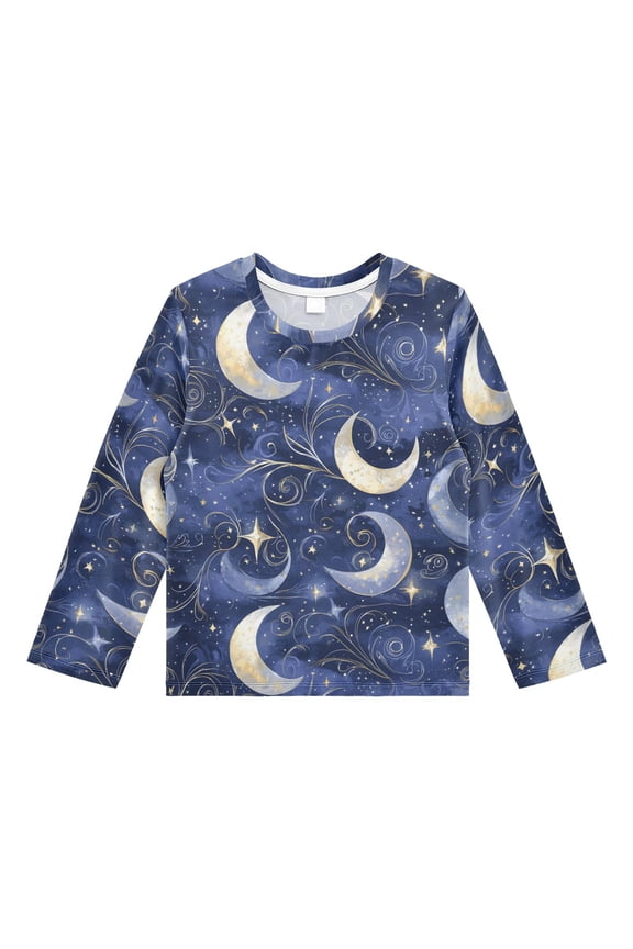 Shining Night Moon Pattern Boys' Rash Guard Shirts UPF 50 Plus Sun Protection Short Sleeve Swim Tees 4T