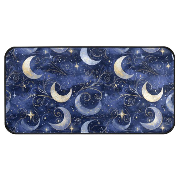Shining Night Moon Pattern Kitchen Runner Rug 39x20 in Non Slip Absorbent Cushioned Laundry Bathroom