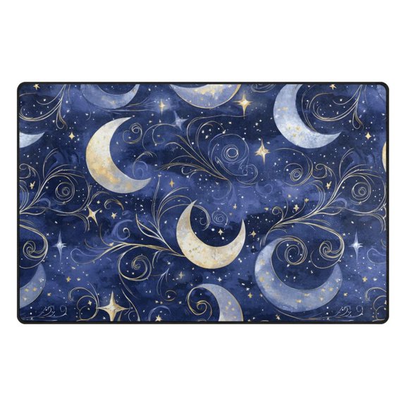 Shining Night Moon Pattern Memory Foam Area Rug 60"x39" Non Slip, Absorbent, Fade Proof for Living Room, Bedroom, Office