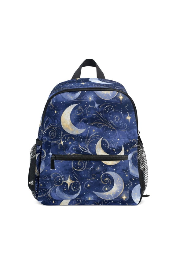 Shining Night Moon Pattern Mini Backpack Cute Small Backpack with Chest Strap and Whistle Ages 3-8