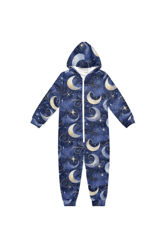 Shining Night Moon Pattern One Piece Pajamas Soft Jumpsuit Cozy Sleep and Play Romper Zipper and Pockets 4T