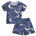 thumbnail image 1 of Shining Night Moon Pattern Summer Pajama Set Soft Cotton Short Sleeve Sleepwear 2PCS Pajama Sets Breathable Lounge Set Size 8Y, 1 of 7