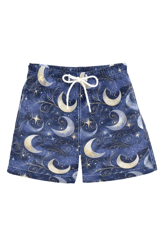 Shining Night Moon Pattern Swim Trunks Quick Dry Beach Pool Board Shorts Lightweight Stylish Print Sizes 2T to XL