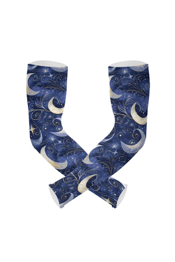 Shining Night Moon Pattern UV Protection Cooling Arm Sleeves, Compression Sun Sleeves for Men Women Sports