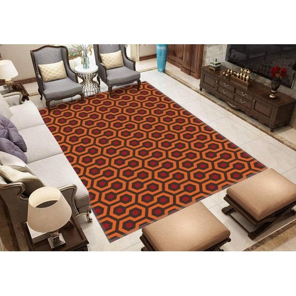 Shining Overlook Hotel Area Rugs Orange Hexagon Large Indoor Non Slip Machine Washable Breathable Durable Carpet Front Entrance Floor Decor 2x3 Non-slip Soft Living Room Bedroom