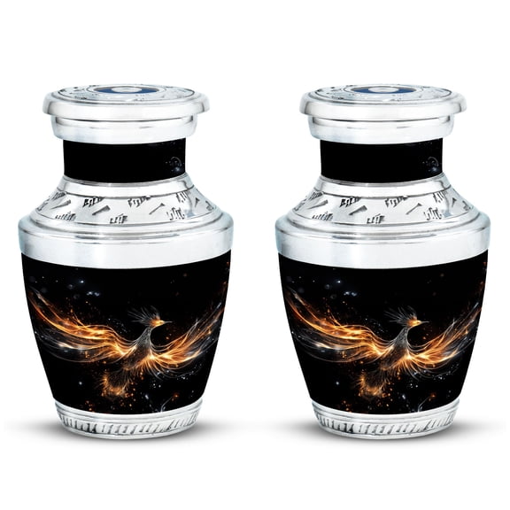 Shining Phoenix Spreading Wings Keepsake Urn Set, Mini Urns For Ashes, Small Cremation Urns, Memorial Ash Holder, Decorative Funeral Urns, Unique Burial Urns, Ashes Keepsake, 3 Inch, 2 Pcs