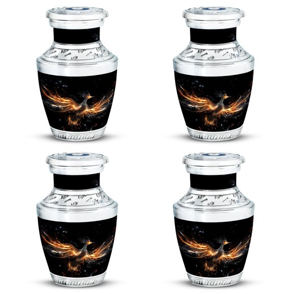 Shining Phoenix Spreading Wings Urn Collection, Mini Cremation Urns For Human Ashes, Small Urns For Ashes, Memorial Ash Holder, Decorative Funeral Urns, Burial Keepsake Collection, 3 Inch, 4 Pcs