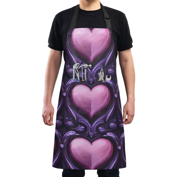 Shining Purple Heart Chef Kitchen Apron with Pockets for Women Waterproof Aprons for Cooking Baking