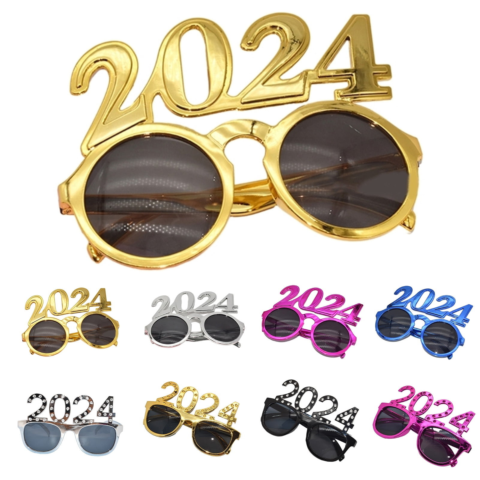 Shining Rhinestone 2024 Eyeglasses 1 Pair of Happy New Year 3D Party