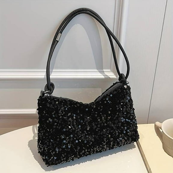 Shining Sequin Underarm Elegant Evening Sparkly Shoulder Bag Black New