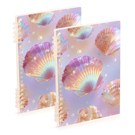Shining Shells with Gems Notebook Detachable Coil Notebook Diary Plan Book A5 Size 60 Pages 2 Pack
