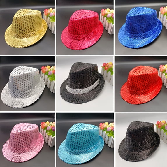 Shining Short Brim Hemming Jazz Hat Adult Kids Sequins Decorated Stage Show Hat Party Supplies